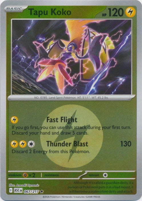 Tapu Koko - 067/217 - Rare reverse Energy symbol