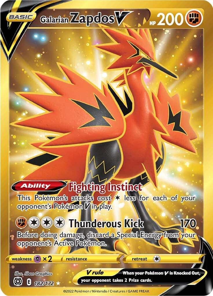 Galarian Zapdos V - 182/172 - Secret Rare Gold