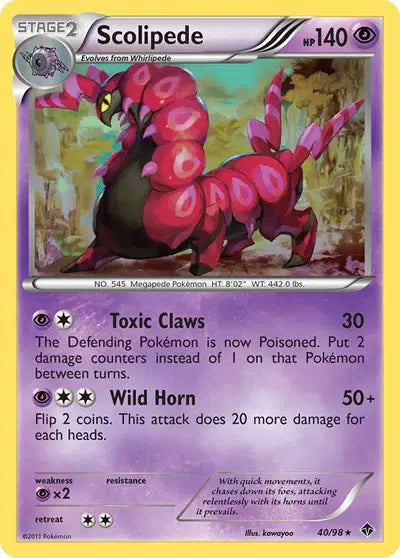 Scolipede - 40/98 - Rare Reverse Holo
